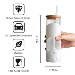 Ototo 17 Fl Oz Bonesy Glass Tumbler With Lid And Straw, Silicone, Glass, And Bamboo White -Festival Store GUEST bdc52599 455b 4e8a ad39 02a863a41bf1