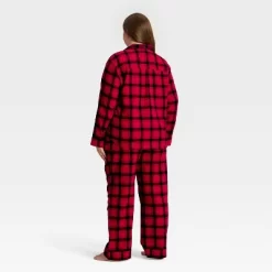 Women's Plaid Flannel Long Sleeve Shirt And Pants Holiday Matching Family Pajama Set - Wondershop™ Red/Black