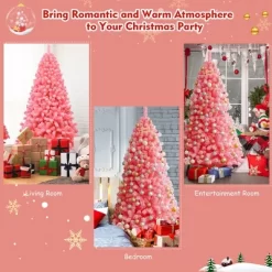 Costway 4.5/6.5/7.5 Ft Snow Flocked Hinged Artificial Christmas Tree W/ Metal Stand Pink -Festival Store GUEST beca8cf0 8e42 4303 bece 1d0689870dec