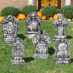 Joyfy 6 Pcs 15.7" Halloween Tombstones Outdoor Cemetery Decor, RIP Plastic Headstones Prop With 12 Metal Stakes For Yard Lawn Graveyard Decor -Festival Store GUEST bf466824 961a 4363 be08 0b6f05bfbda2
