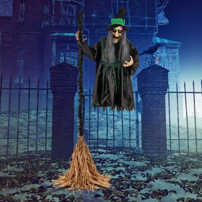 Tangkula Witch With Broomstick Halloween Animatronic Life Size Animated Halloween Prop With Laughing And Screaming Sound LED Lights 1 Tangkula Witch With Broomstick Halloween Animatronic Life Size Animated Halloween Prop With Laughing And Screaming Sound LED Lights
