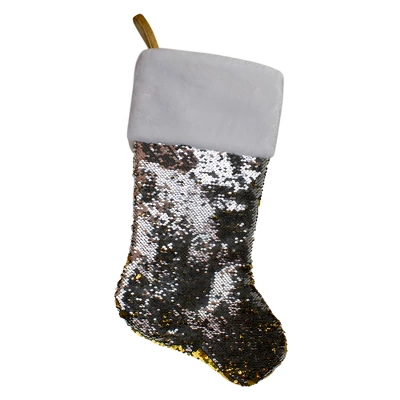 Northlight 22.75" Gold And Silver Reversible Sequined Christmas Stocking 2 Northlight 22.75" Gold And Silver Reversible Sequined Christmas Stocking - Image 2