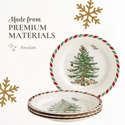 Spode Christmas Tree 8" Candy Cane Appetizer Plates (Set Of 4) - Festive Holiday Tableware, Dishwasher & Microwave Safe 3 Spode Christmas Tree 8" Candy Cane Appetizer Plates (Set Of 4) - Festive Holiday Tableware, Dishwasher & Microwave Safe - Image 3