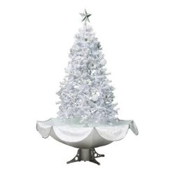 Northlight Lighted Musical Snowing Artificial White Tinsel Christmas Tree - 6' - White LED Lights