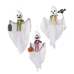 Morris Costumes 27 1/2" Hanging White Ghosts Halloween Decoration - Set Of 3