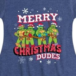 Girls' - Teenage Mutant Ninja Turtles - Merry Christmas Dude Fit & Flair Cap Sleeve Graphic Dress