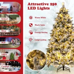 Costway 6/7 FT Pre-Lit Flocked Christmas Tree Hinged Xmas Decoration With 250/300 LED Lights -Festival Store GUEST c9e8bc0c a720 44f9 be15 6b15e11a0c11
