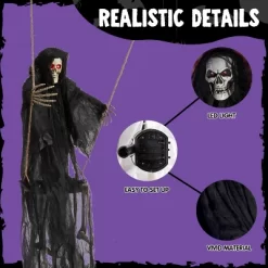 Joyfy 2 Packs 3ft Halloween Hanging Ghosts Outdoor Decor, Scary Grim Reaper Swinging Flying Skeleton With Lighted Up Eyes For Yard Patio Lawn Garden -Festival Store GUEST ca1e8f96 0456 4c98 ad8c 91183a75825c