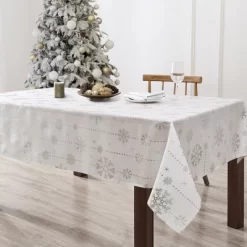Elrene Foil Wonderland Snowflake Holiday Fabric Tablecloth - Elrene Home Fashions