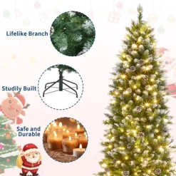 Pre-Lit Slim Christmas Tree With Warm White Lights, Pine Cones & Metal Stand — Weather-Resistant PVC Tips, 6/7.5/9/12 Ft -Festival Store GUEST cc9c6f6e 97dc 4f4b 8bef b9defcb0cca9