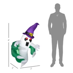 4ft Inflatable Halloween Decoration, Lighted Window Sticker Ghost In Hat, Blow Up Outdoor LED Yard Display, Waterproof