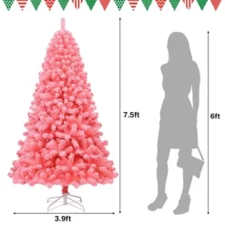 Costway 4.5/6.5/7.5 Ft Snow Flocked Hinged Artificial Christmas Tree W/ Metal Stand Pink -Festival Store GUEST d8679d2a 6d19 4653 8413 3b7176f197f9