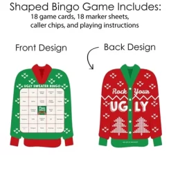 Big Dot Of Happiness Ugly Sweater - Bar Bingo Cards And Markers - Holiday And Christmas Party Shaped Bingo Game - Set Of 18 -Festival Store GUEST db354160 0690 49e2 8b2d 59de4eca037e