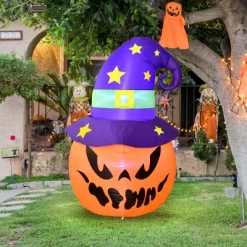 5FT Halloween Decorations Outdoor Halloween Inflatables Pumpkin With Build-in LED Lights Blow Up Pumpkin For Halloween Indoor Outdoor Yard Garden