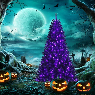 Tangkula Artificial Tree, Black Halloween Tree W/ Purple LED Lights 8 Tangkula Artificial Tree, Black Halloween Tree W/ Purple LED Lights - Image 8