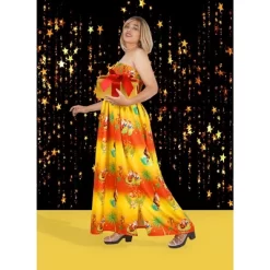 HAPPY BAY Women's A Line Slit Maxi Beach Vacation Dress Tube Top Evening Long Strapless Casual Christmas Holiday Dress For Women L-XL Palm Tree Orange