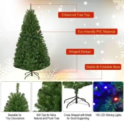 Costway 4/5/6/7/8/9 Ft Pre-Lit Artificial Christmas Tree Hinged 100/150/350/500/750/1000 LED Lights -Festival Store GUEST e2861b45 91e6 4fa1 a198 fd025a0faf3e