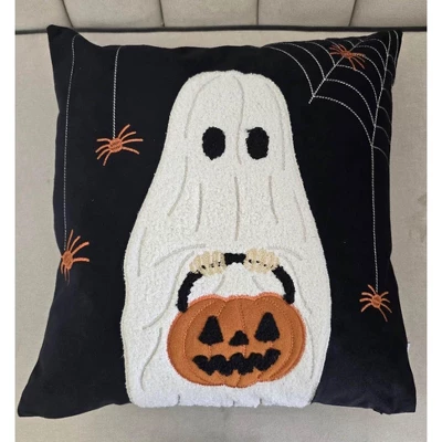 Halloween Ghost With Pumpkin Bucket Throw Pillow 4 Halloween Ghost With Pumpkin Bucket Throw Pillow - Image 4