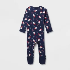 Baby Santa Print Ribbed Holiday Matching Family Footed Pajamas - Wondershop™ Navy Blue