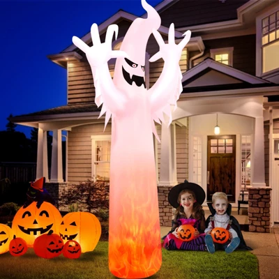 Tangkula 12 FT Halloween Inflatable White Ghost With Rotatable Flame LED Lights&Air Blower Blow Up Halloween Decoration 6 Tangkula 12 FT Halloween Inflatable White Ghost With Rotatable Flame LED Lights&Air Blower Blow Up Halloween Decoration - Image 6