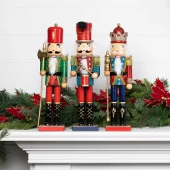 Transpac Wood Glitz And Glam Nutcracker Set Of 3 Christmas Home Decorations Decorative Objects For Holiday Cheer
