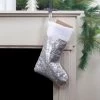Northlight 19" White And Silver Sequin Christmas Stocking With White Faux Fur Cuff