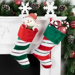 Northlight 18" Green And Red Velvet Sequin Stripe Stocking