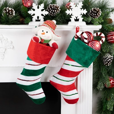 Northlight 18" Green And Red Velvet Sequin Stripe Stocking 1 Northlight 18" Green And Red Velvet Sequin Stripe Stocking