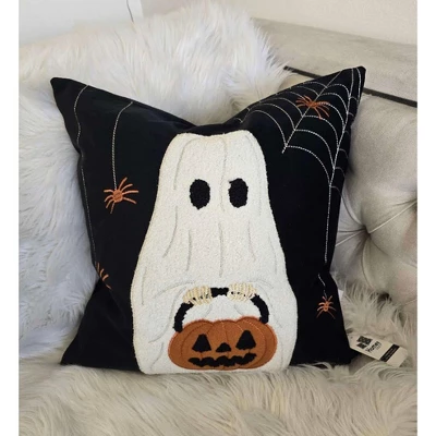Halloween Ghost With Pumpkin Bucket Throw Pillow 6 Halloween Ghost With Pumpkin Bucket Throw Pillow - Image 6