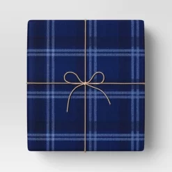30” 25 Sq Ft Christmas Roll Wrap Blue Plaid - Wondershop™