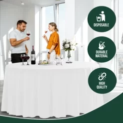 Crown Display White Round Disposable Tablecloth For Parties- 120 Inch White Plastic Table Cloth - Floor Length Tablecloth For 6 Foot Table - 6 Pack -Festival Store GUEST fc0e5ebd 7c79 43c2 ad68 c19e9f81975e
