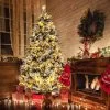 Costway 6/7 FT Pre-Lit Flocked Christmas Tree Hinged Xmas Decoration With 250/300 LED Lights